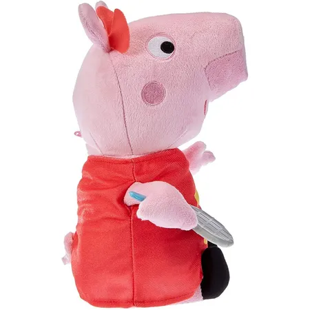 Hasbro Peppa Pig Grunz-mit-mir-Peppa, Singende Plüschpuppe mit rotem Kleid und Schleife