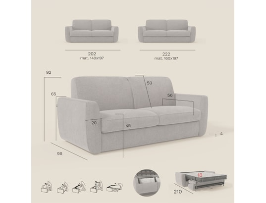 DIVANI.STORE - Canapé lit leonida matelas h18 cm vert 3 places