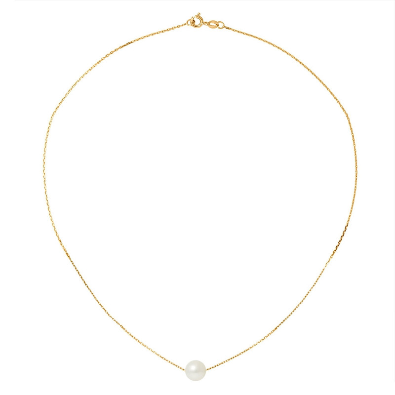 Collier Ras du Cou Femme Chaine Forcat Or jaune 750/1000 et Perle de Culture Blanche