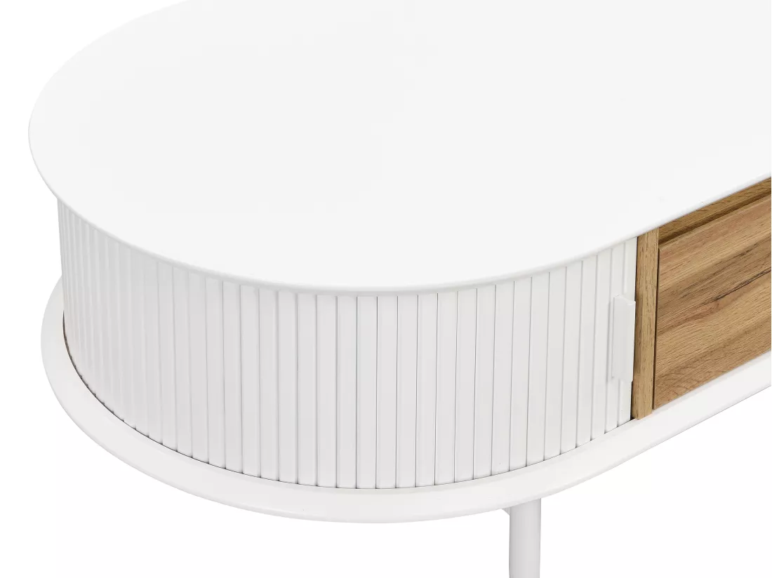 Table basse avec 2 portes coulissantes et 1 tiroir en MDF - Blanc et naturel - VELURANI