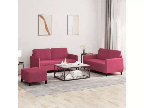 Ensemble de canapés 3 pcs rouge bordeaux velours