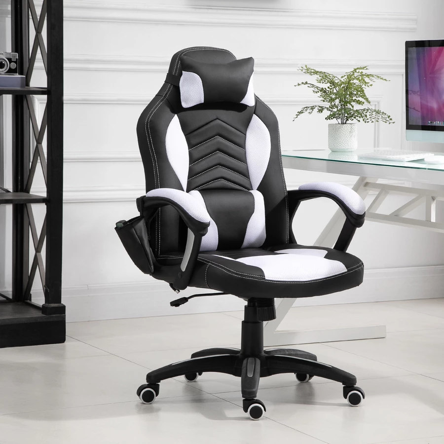 HOMCOM Sportlicher Chefsessel mit Massage- und Wärmefunktion schwarz, weiß