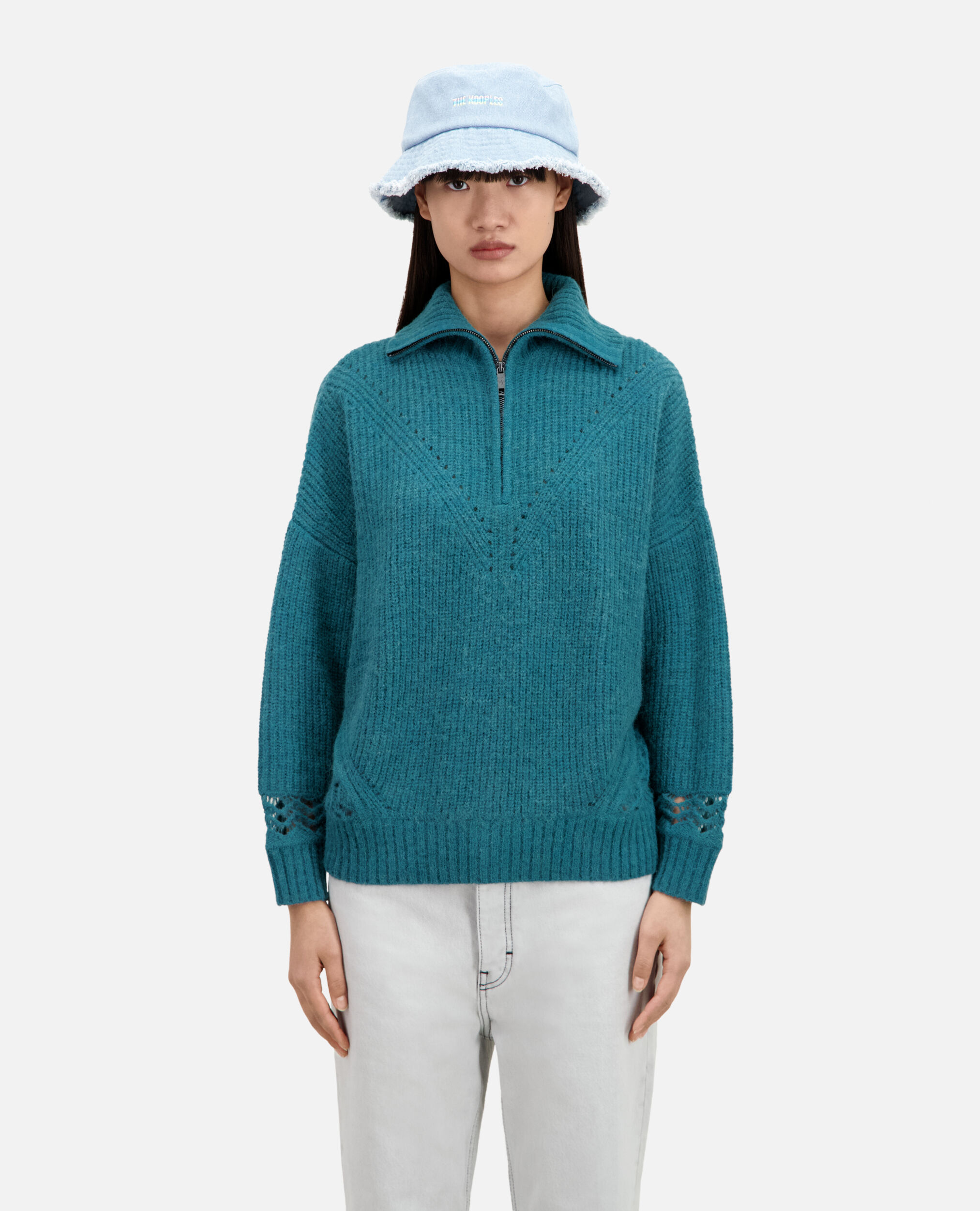 Blue wool-blend sweater