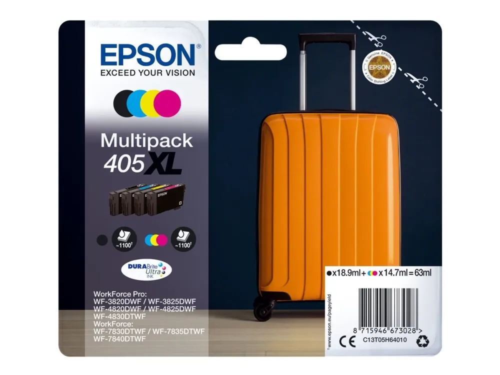 Epson 405XL Multipack - 4 pakker - XL - sort, gul, cyan, magenta - original - blækpatron - for WorkForce WF-7310, 7830, 7835, 7840; WorkForce Pro WF-3820, 3825, 4820, 4825, 4830, 7840