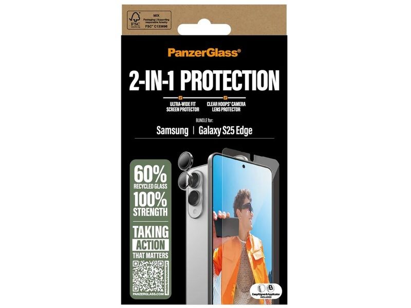 Panzerglass Displayschutz 2-in-1 Set 2-in-1 Set bestehend aus Displayschutzglas und passender Schutzhülle für umfassenden Geräteschutz für Samsung Galaxy S25 Edge