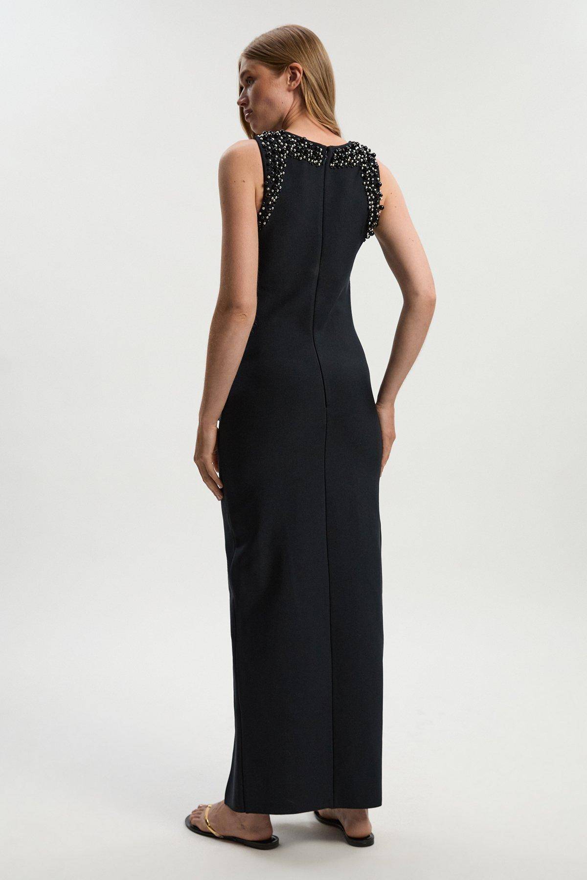 KarenMillen Robe Maxi Moulante Sans Manches en Maille Bandage Ornée