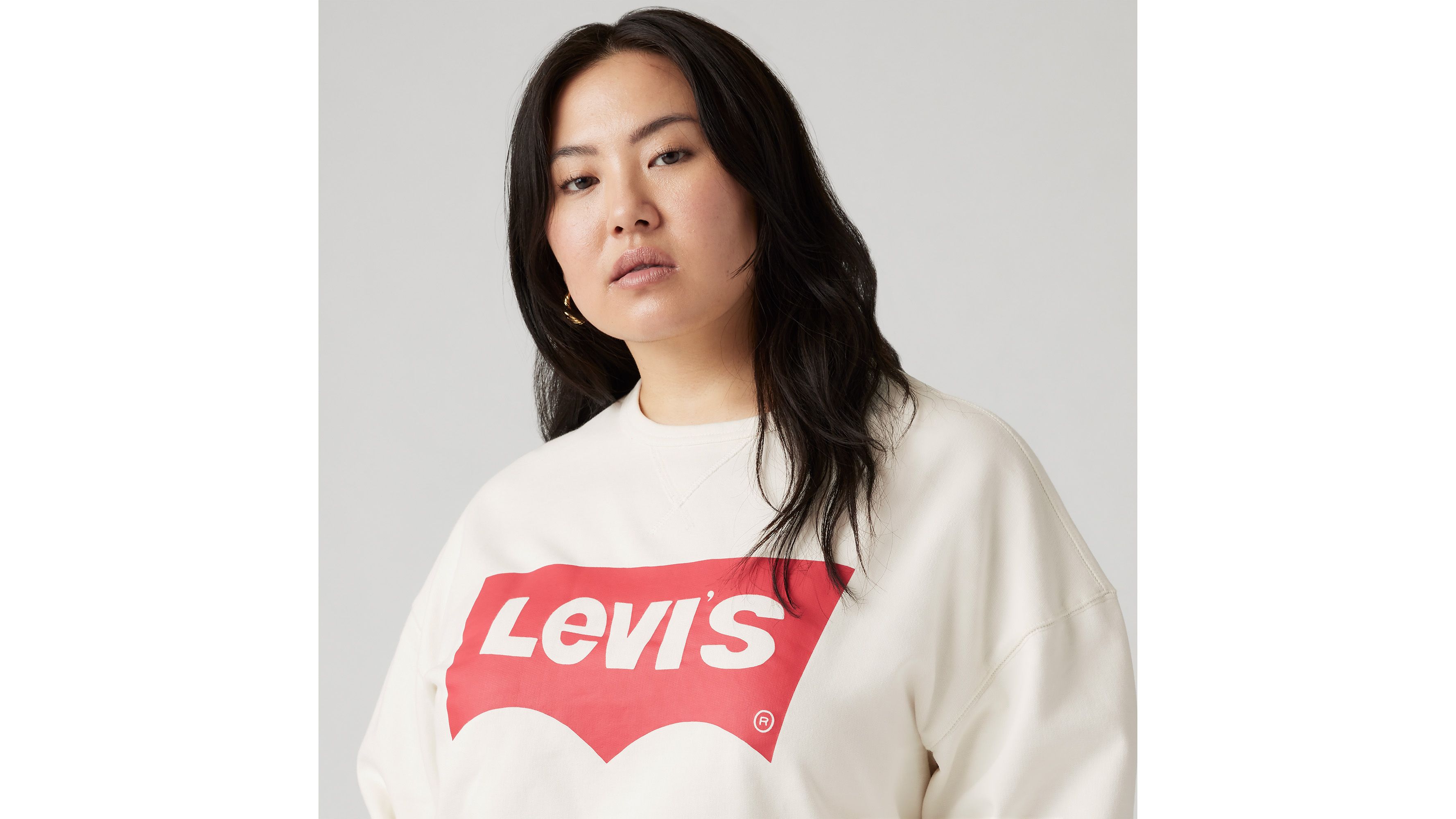 Sweat-shirt col rond graphique Signature (grandes tailles) - Plus Crew Wonky Batwing Cloud Dancer - Blanc