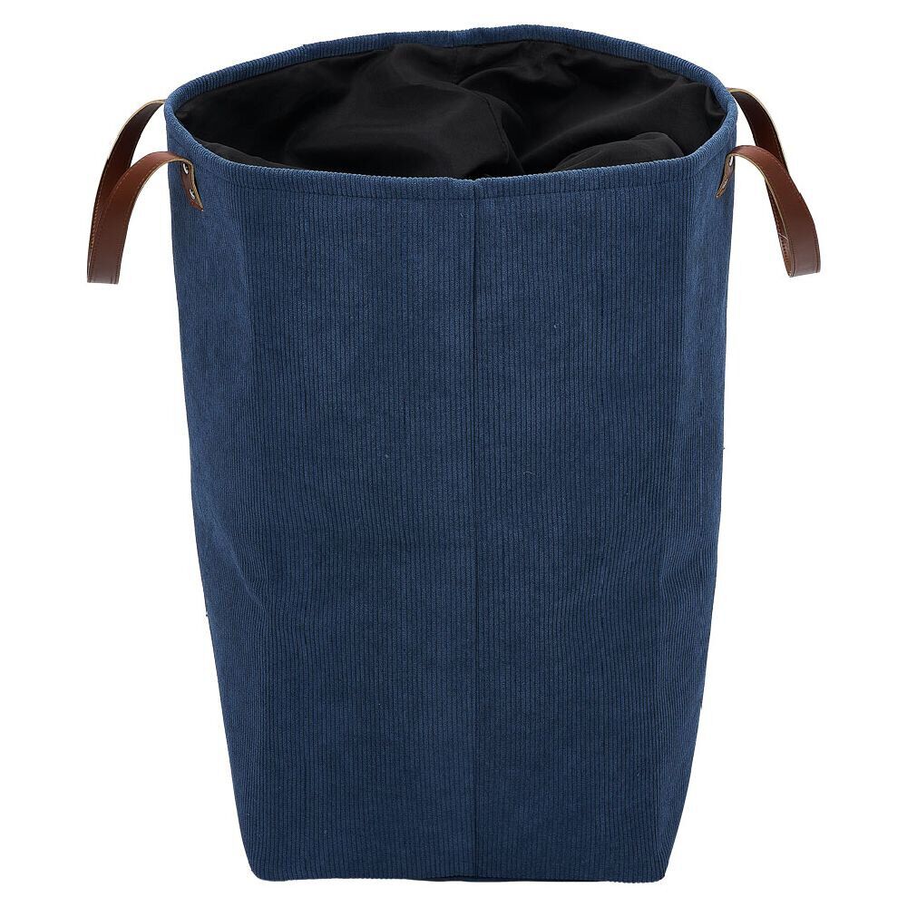 Panière à linge 58L avec anses polyester bleu marine effet velours