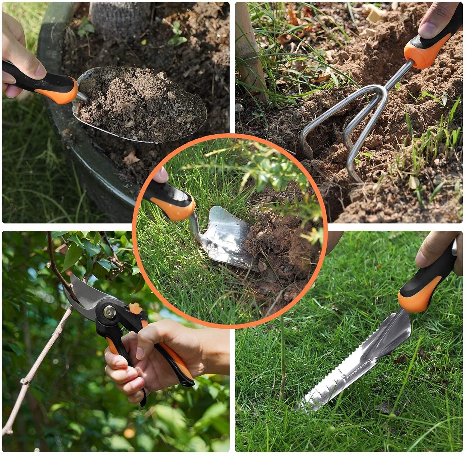 TACKLIFE GGT5A, Gartenwerkzeug Set, Gartengeräte aus Rostfreiem Edelstahl (29 in 1) : Transplantatkelle, Unkrautstecher, Gartenschere, Gartenunkrautschneider, Pflanzenkelle mit Skala, Gartengabel, Handtasche usw.