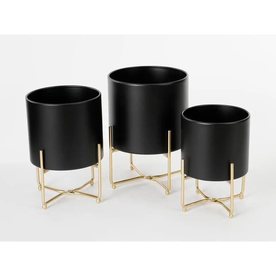Mica Decorations Aries Bloempot - Set van 3 - H32 x Ø24 cm - Zwart