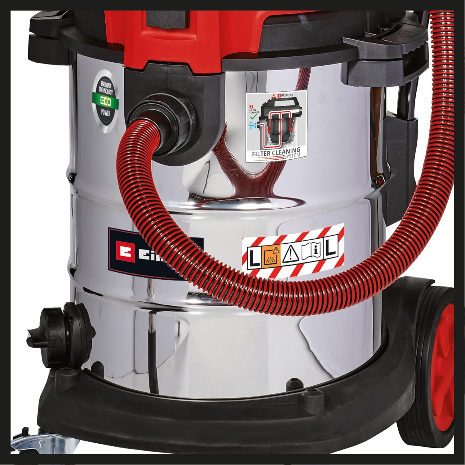 Einhell TE-VC 2350 SACL Wet/Dry Vacuum Cleaner (1,600 W, Dust Protection Class L, Filter Cleaning System, Suction Power 230 mbar, Stainless Steel Container 50 L)