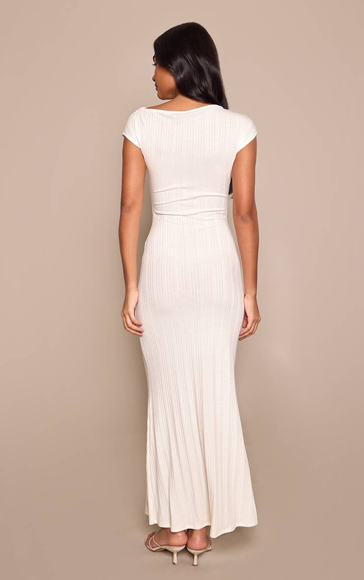Crème Robe Longue Moulante Sans Manches Asymétrique Côtelée