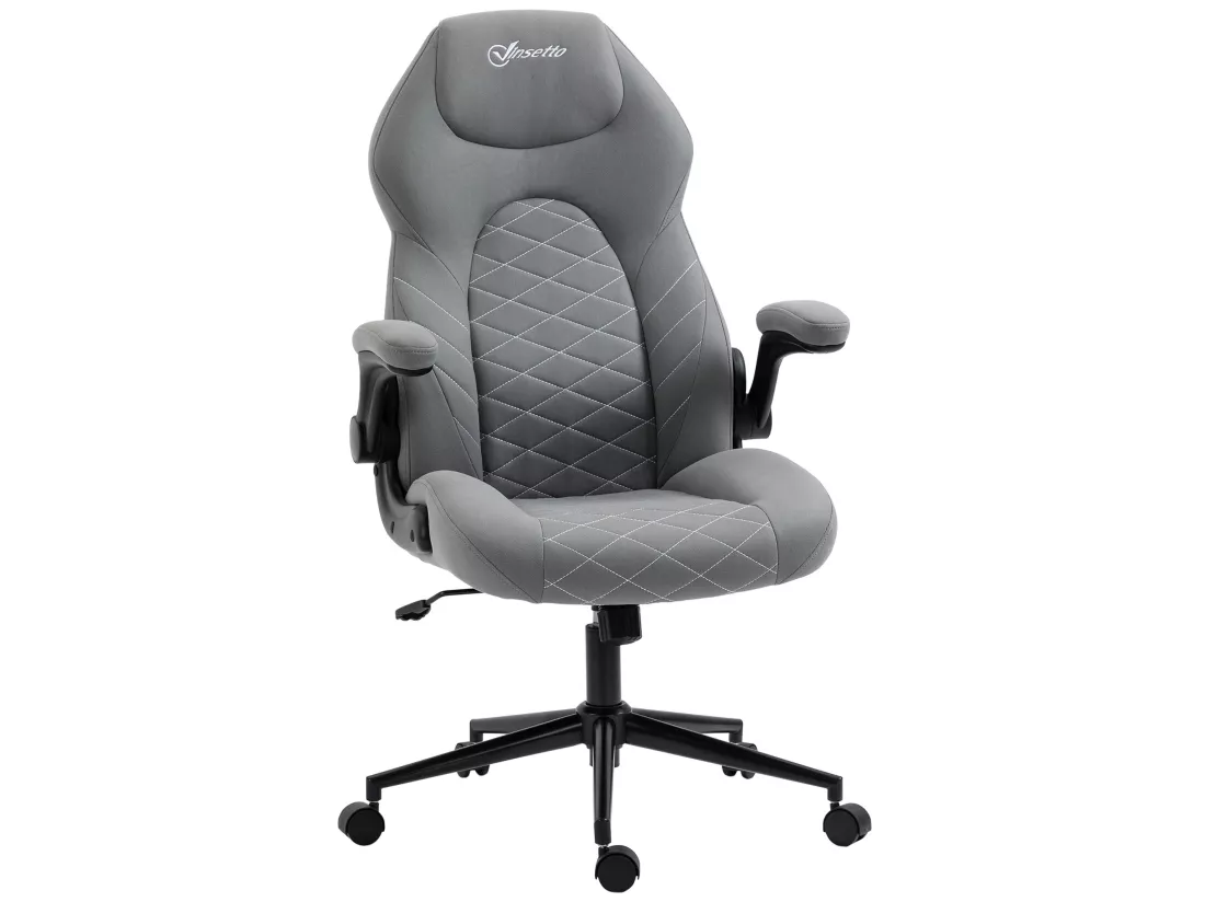 Fauteuil de bureau chaise de bureau ergonomique hauteur réglable pivotant 360° accoudoirs relevables tissu gris clair
