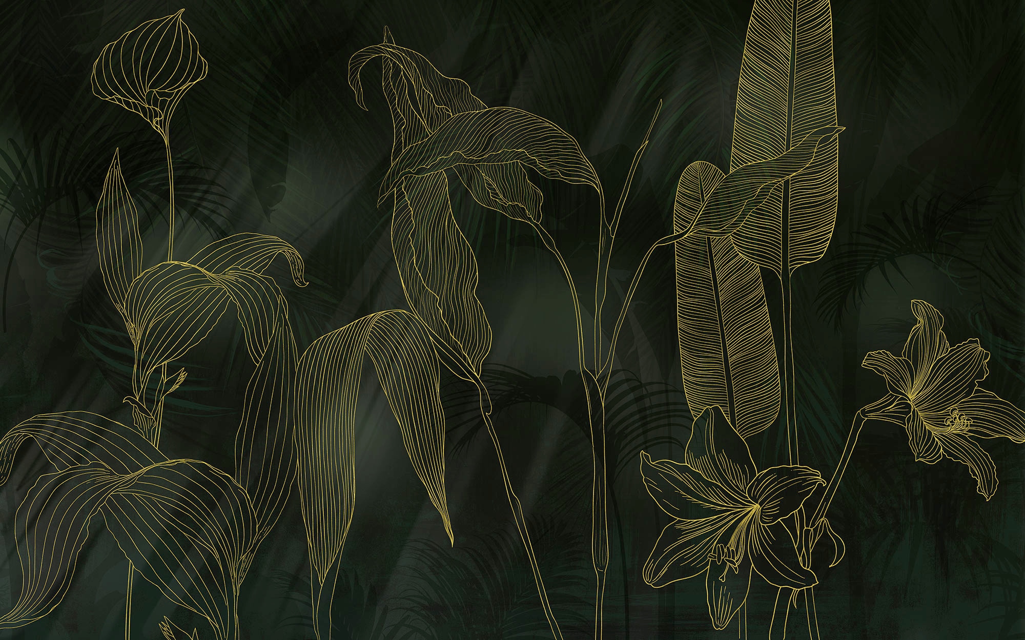 Komar Fototapete »Digitaldruck Vlies -  Darkest Green - Grösse 400 x 250 cm« bedruckt | floral | geblümt | gemustert | tropisch glatt Wohnzimmer, Schlafzimmer