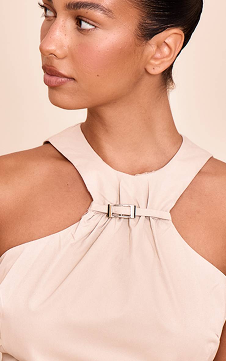 Gris Pierre Robe Droite Plissée Sans Manches Avec Détail Ceinture