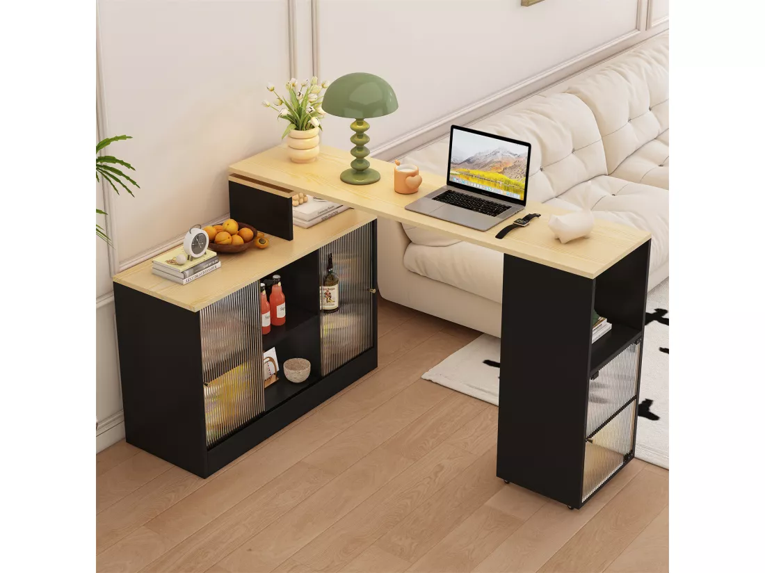 Table de bar avec rangement, table de bar moderne mobile, table haute, table de bistrot, table haute, table de bistro, grand espace de rangement, rotation sans levage, noir