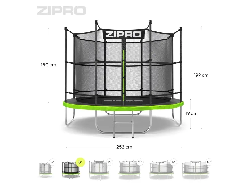 Zipro Trampolin med net og stige Ø252cm   pose til sko