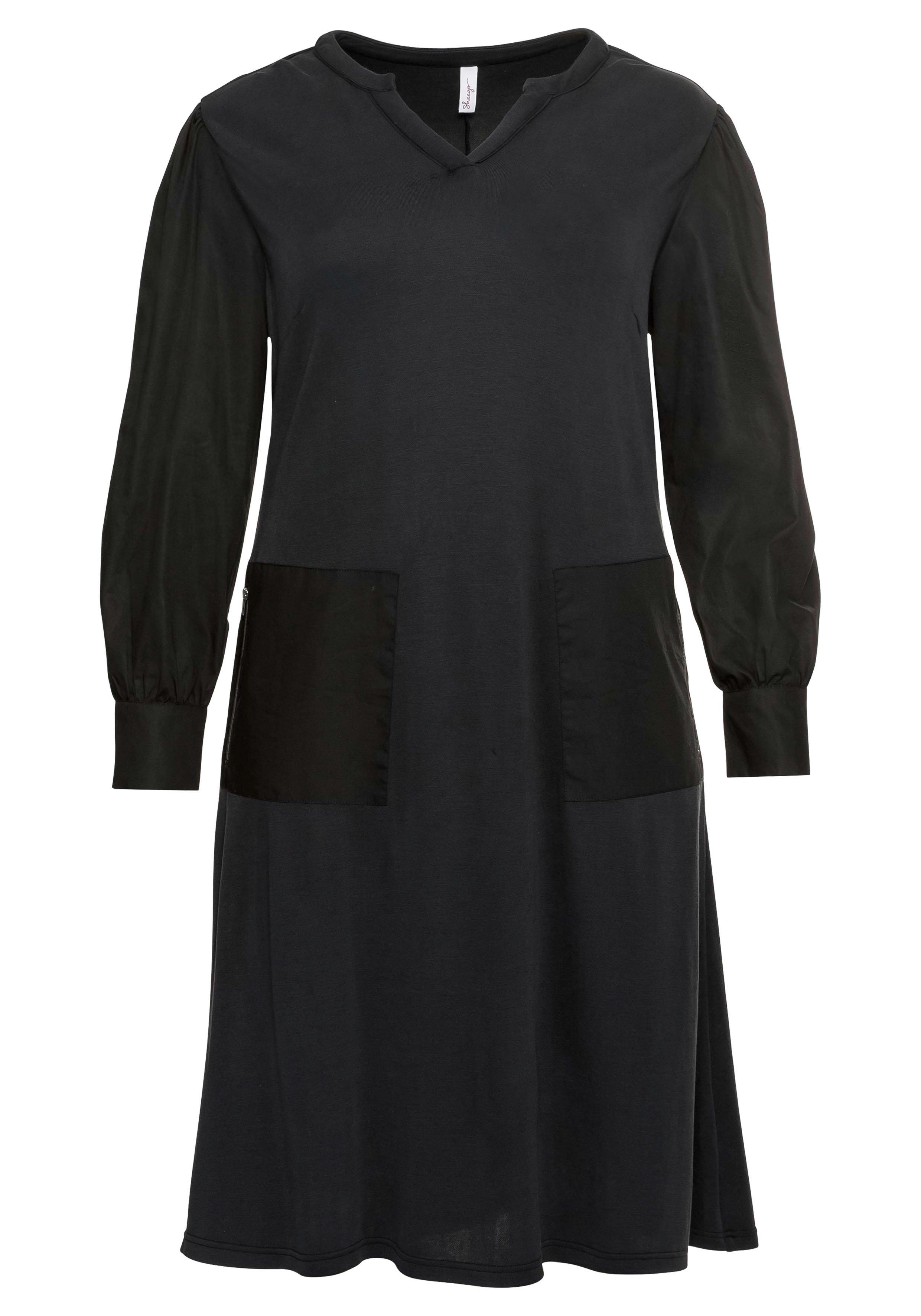 Shirtkleid mit Taschen, im Materialmix