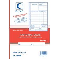 Manifold auto entrepreneur autocopiant factures format 210x297mm. 40 feuillets dupli