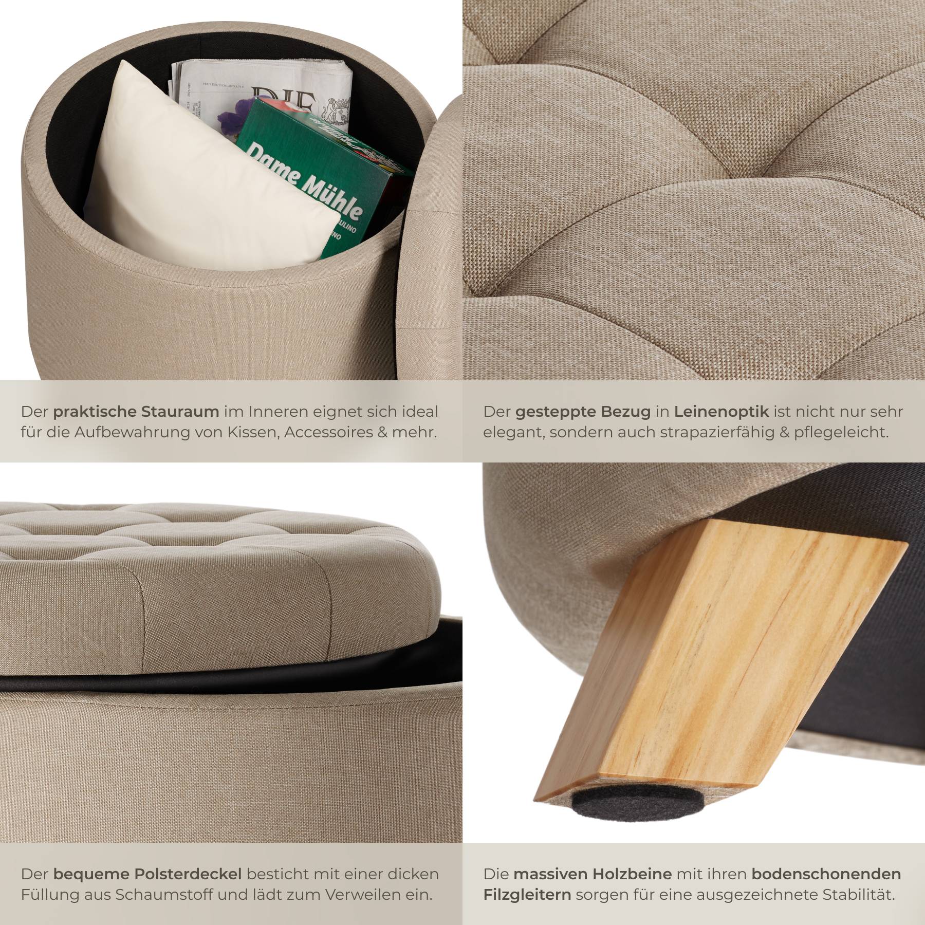 Sitzhocker mit Stauraum Suna