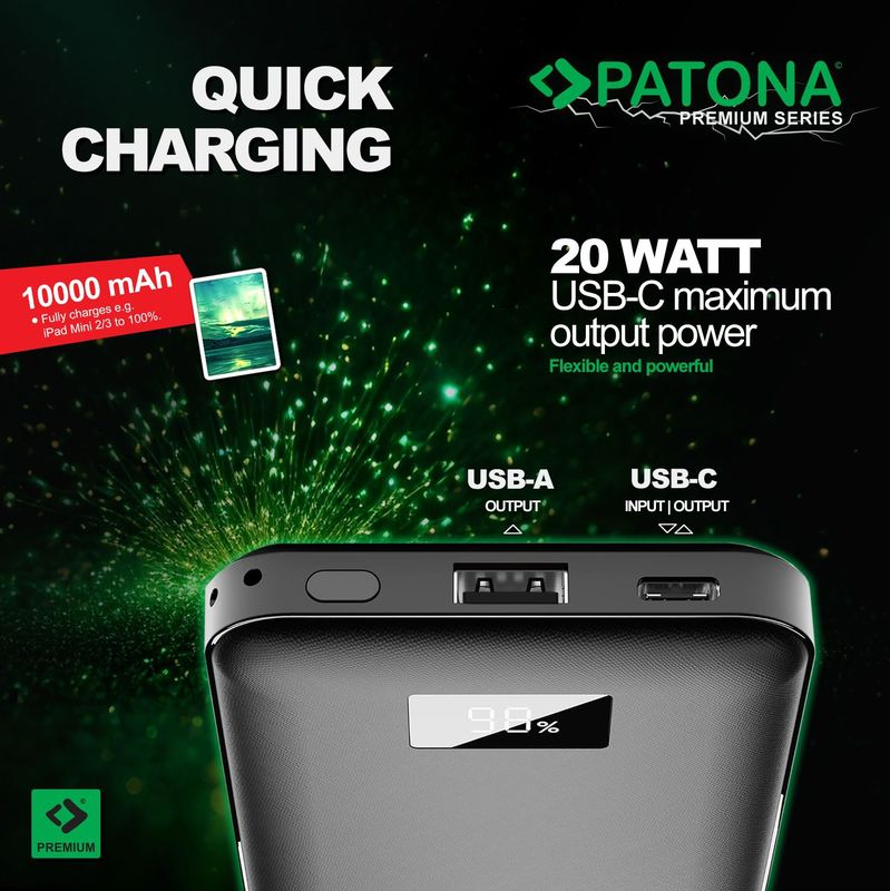 Patona - Powerbank PD20W 3.0 - Zwart - 10000mAh - 20W
