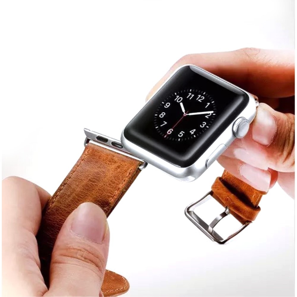 Apple Watch (49/46/45/44 mm) Ersatz Leder Armband im Retro Look (Gelenkumfang 167-222 cm) - Hellbraun