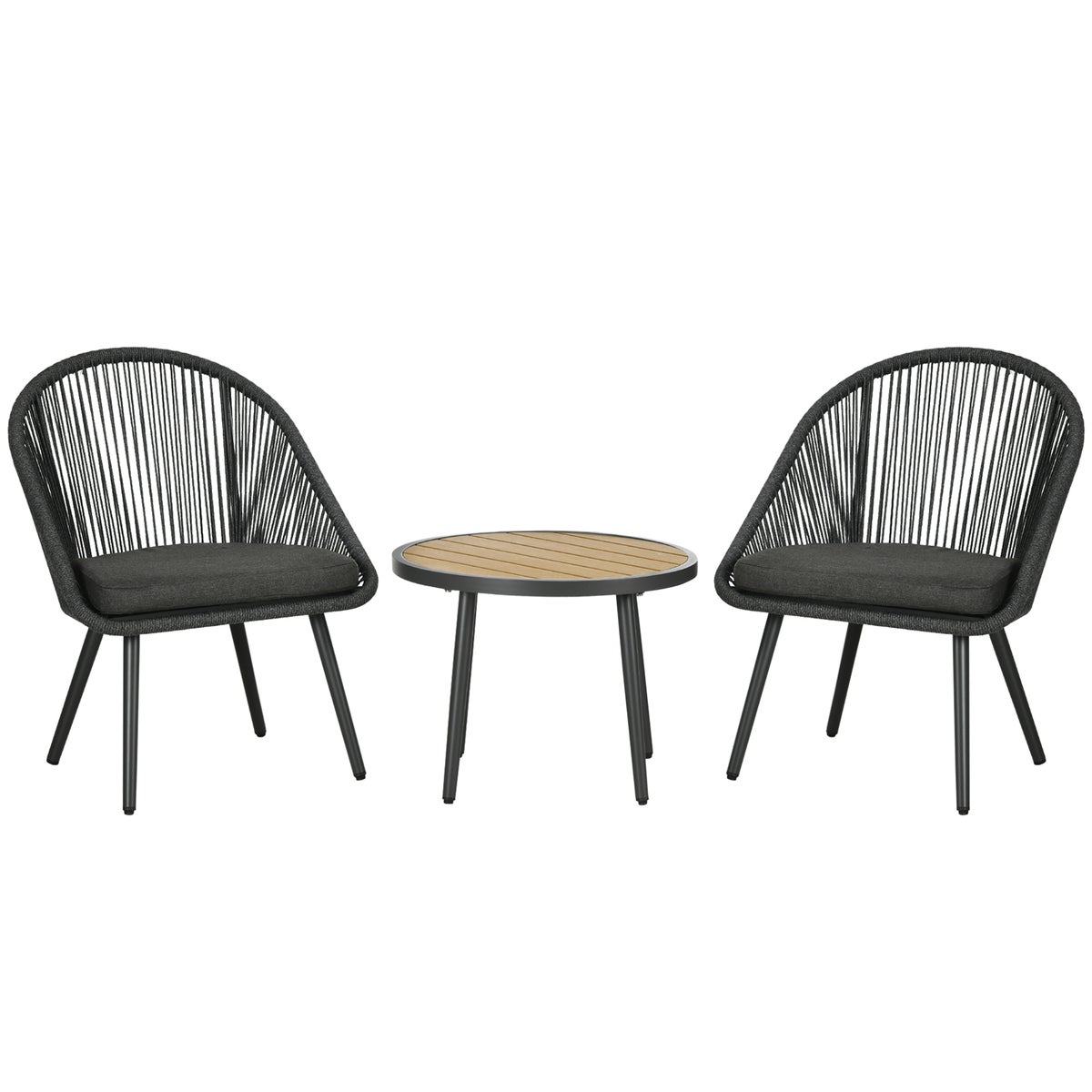 Outsunny 3-delige tuinmeubelset, 63L x 62B x 82H cm, aluminium, PE-touw, polyester, grijs