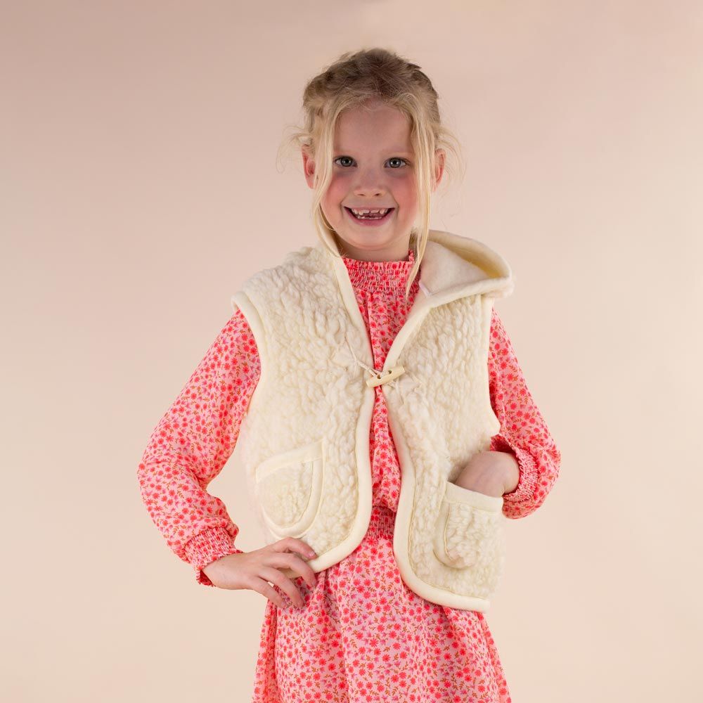 Moonrise kids wollen bodywarmer Shaula beige met capuchon