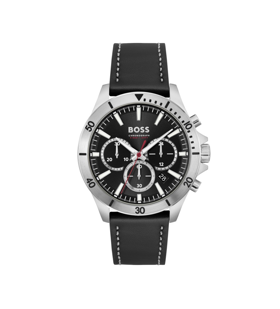 Relógio analógico BOSS com pulseira de couro Troper Black