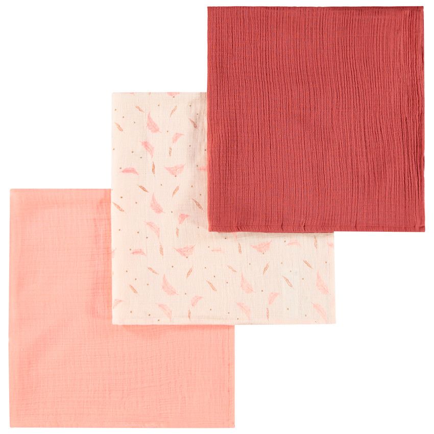 Lot de 3 langes en gaze de coton - Rose