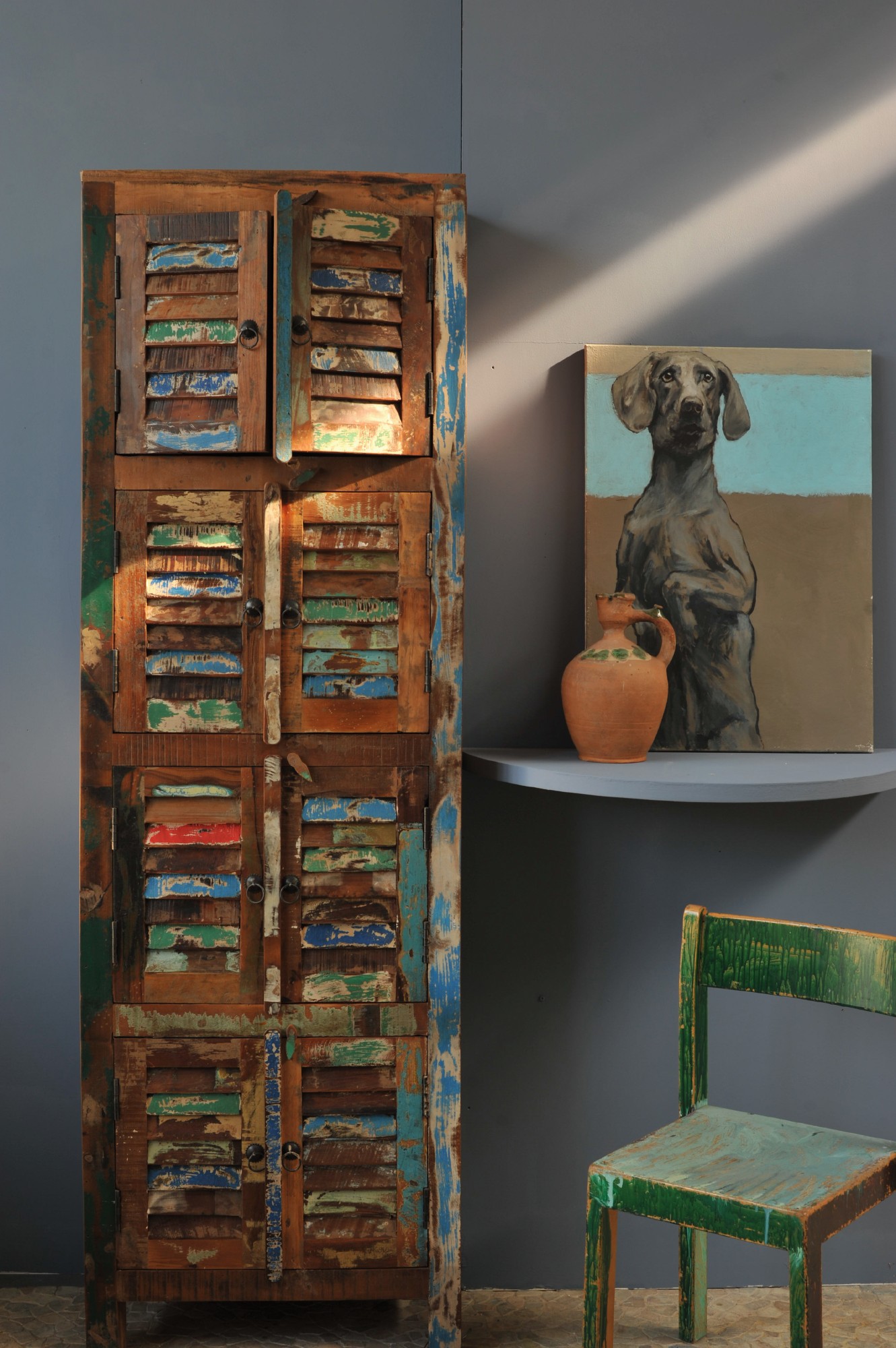 Schrank 'Jarrow' mit 8 Türen aus recyceltem Holz, T 38 cm, B 60 cm, H 190 cm von fischer's lagerhaus