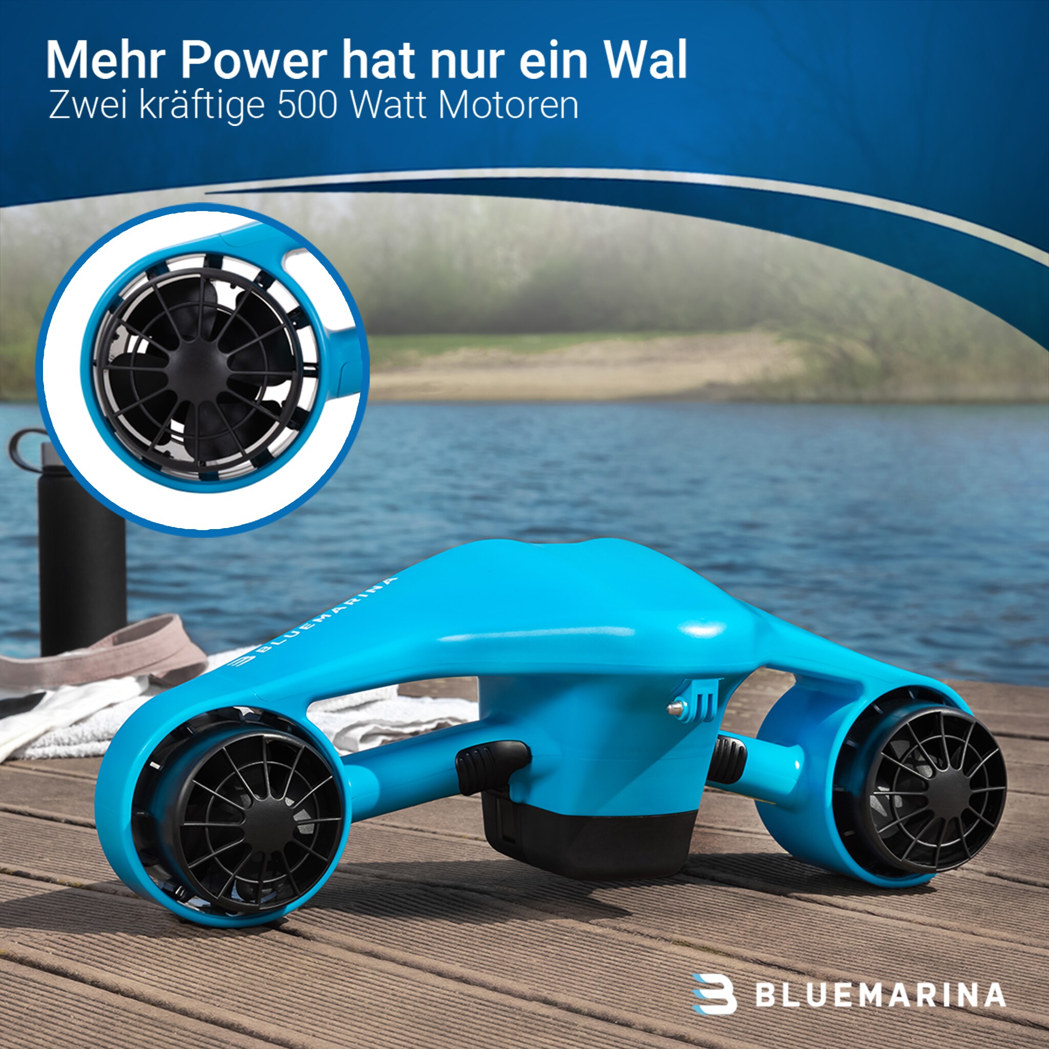 Bluemarina Tauchscooter Orca, Seascooter mit 3 Geschwindigkeiten, 30 Meter Tauchtiefe, 2 x 500 Watt
