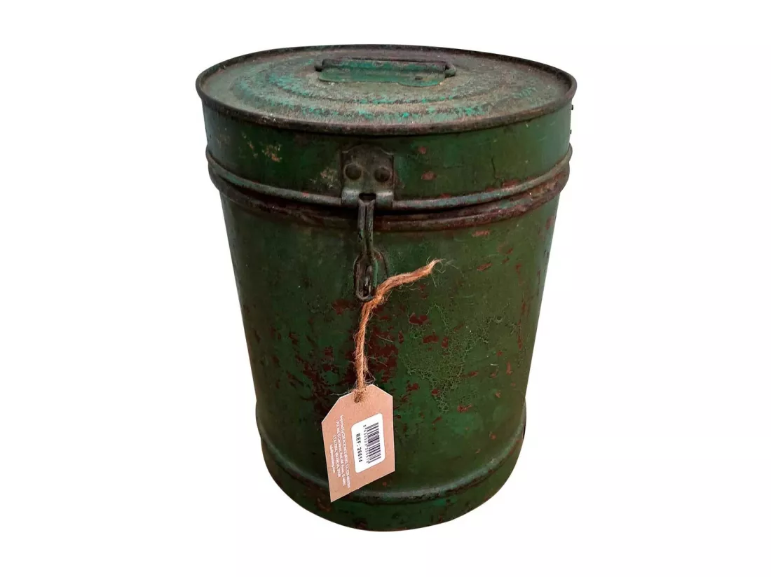 Bidon en metal vert 23x23x30h
