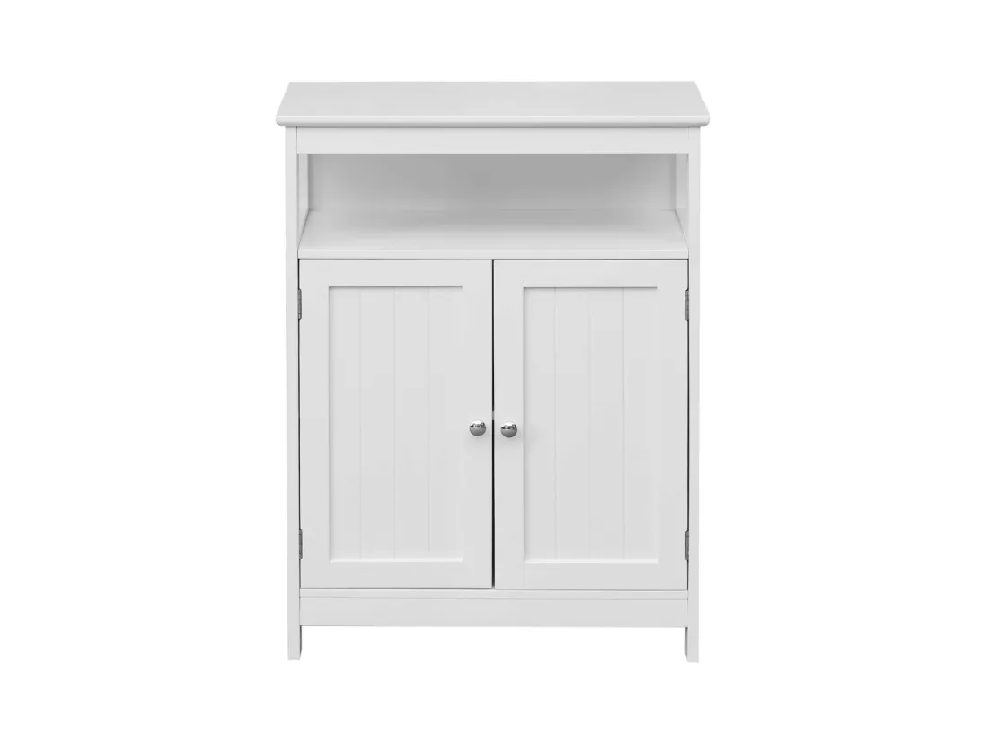 Armoire de salle de bain 2 portes et étagère en bois blanc moderne