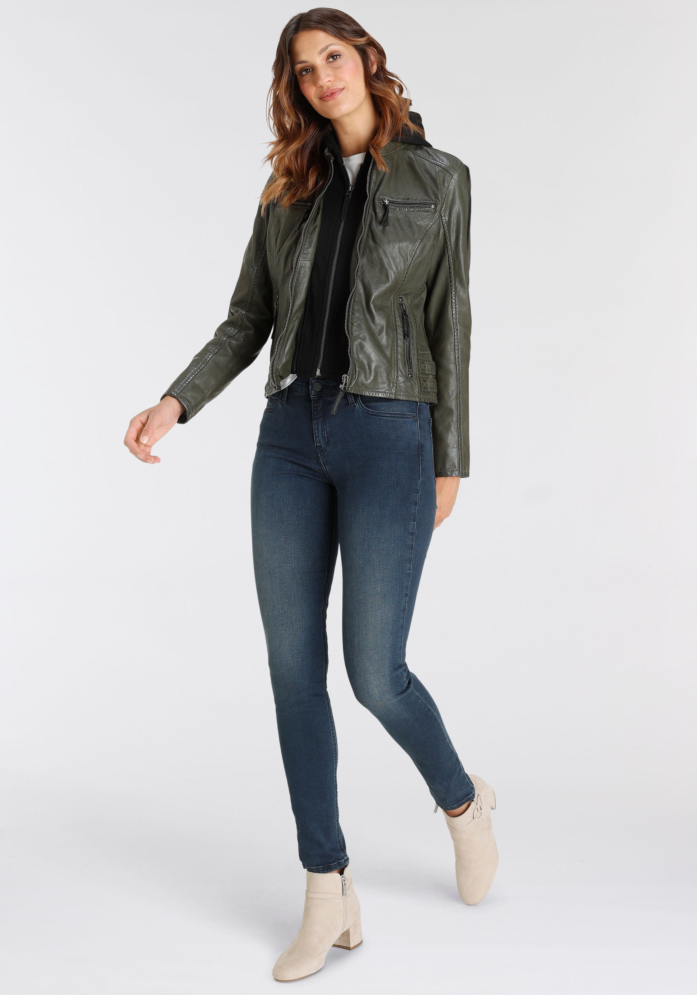 Mauritius Lederjacke »GWRanja« mitKapuze mit kontrastfarbigen Details