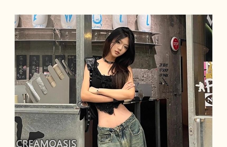 Coline - Lage taille gewassen wijde jeans