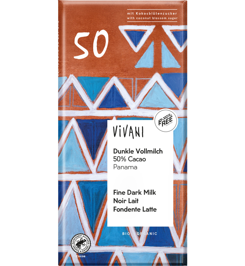 Vivani Chocolade Melk Donker 50% Panama Bio (80 gr)