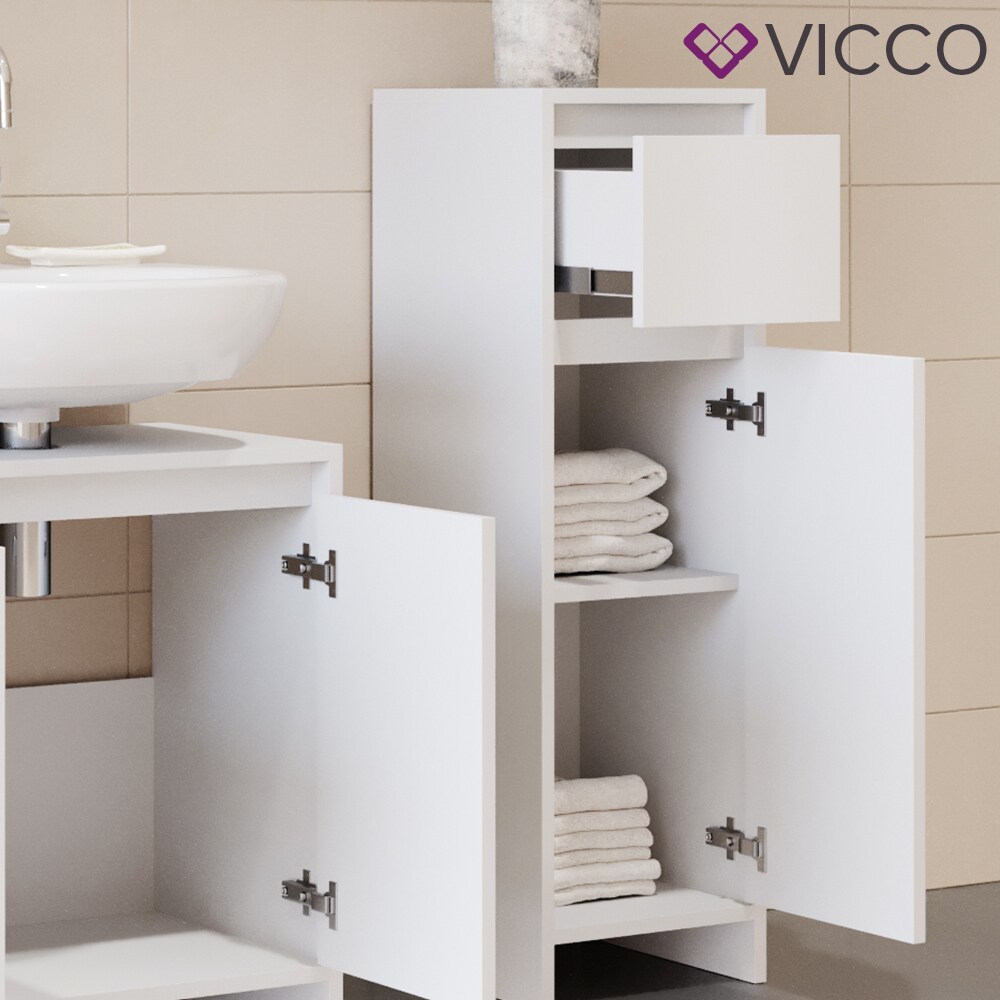 VICCO Badschrank EMMA Weiß - Badezimmerschrank Badregal Midischrank Schublade