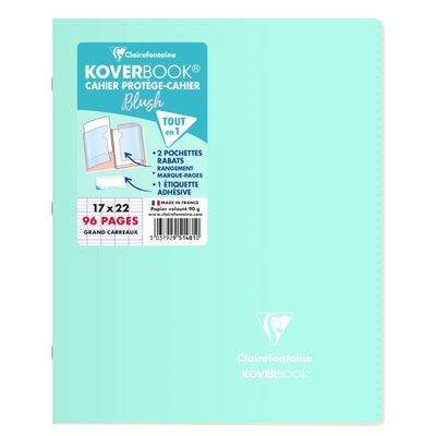Clairefontaine Koverbook Blush - Cahier polypro 17 x 22 cm - 96 pages - grands carreaux (Seyes) - disponible dans différentes couleurs pastels