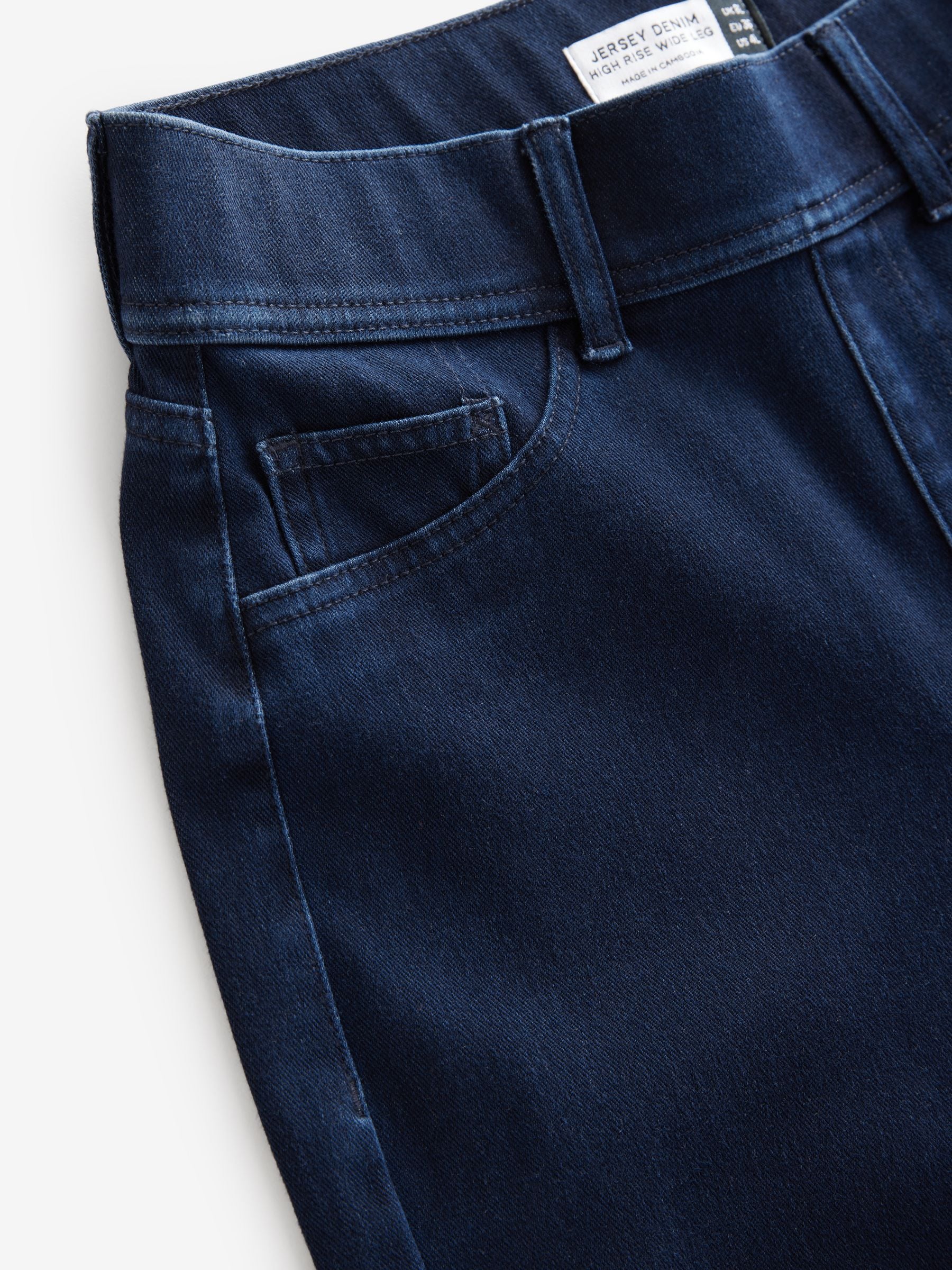 Blauw met wassing - Jersey denim broek met wijde pijpen