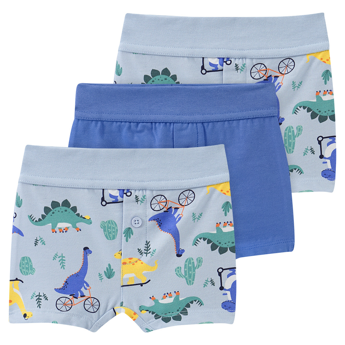 Topomini 3 Baby Boxer mit Dino-Motiven hellblau / blau