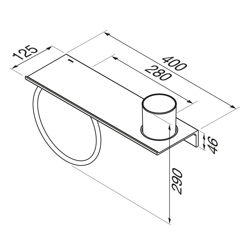 Geesa Leev planchet 40cm met handdoekring zwart met glas