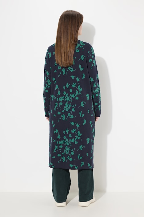 Long-Strickjacke, Blätter, V-Ausschnitt, Biobaumwolle