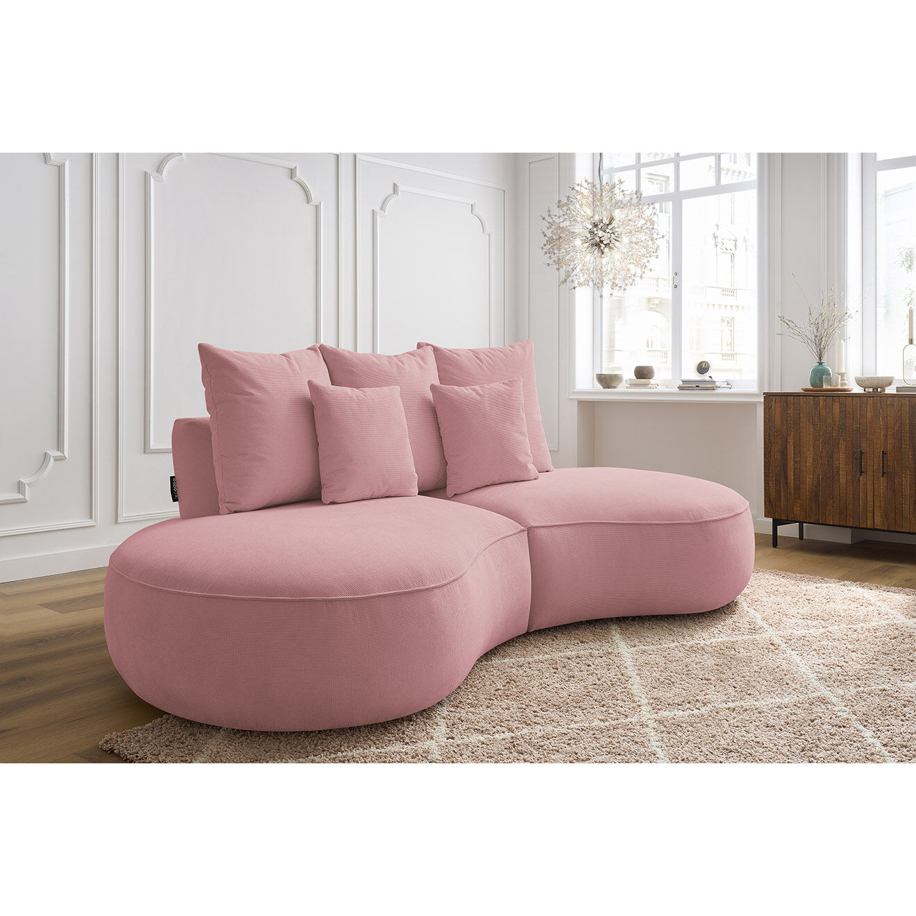 Bobochic Canapé droit fixe 3 places saint-germain tissu texturé rose - 260x145x92 cm