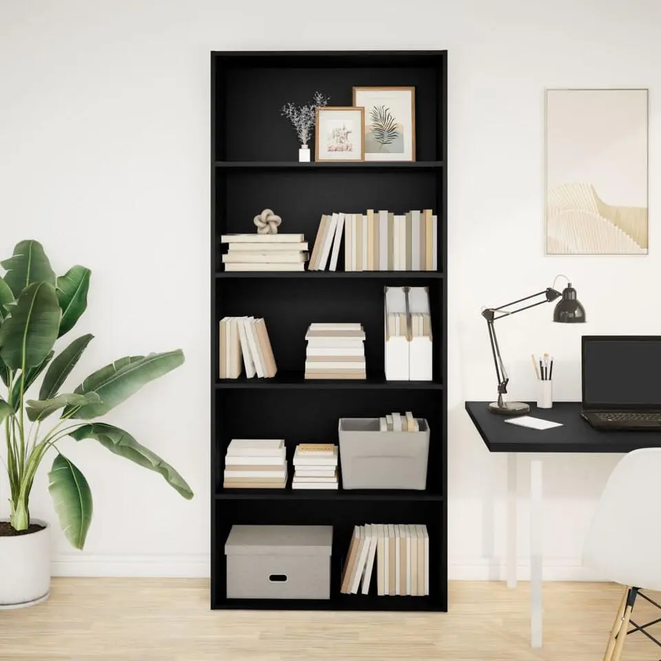 vidaXL - Boekenkast met 5 vakken voor kantoor - Zwart - Hout - 80x30x189 cm