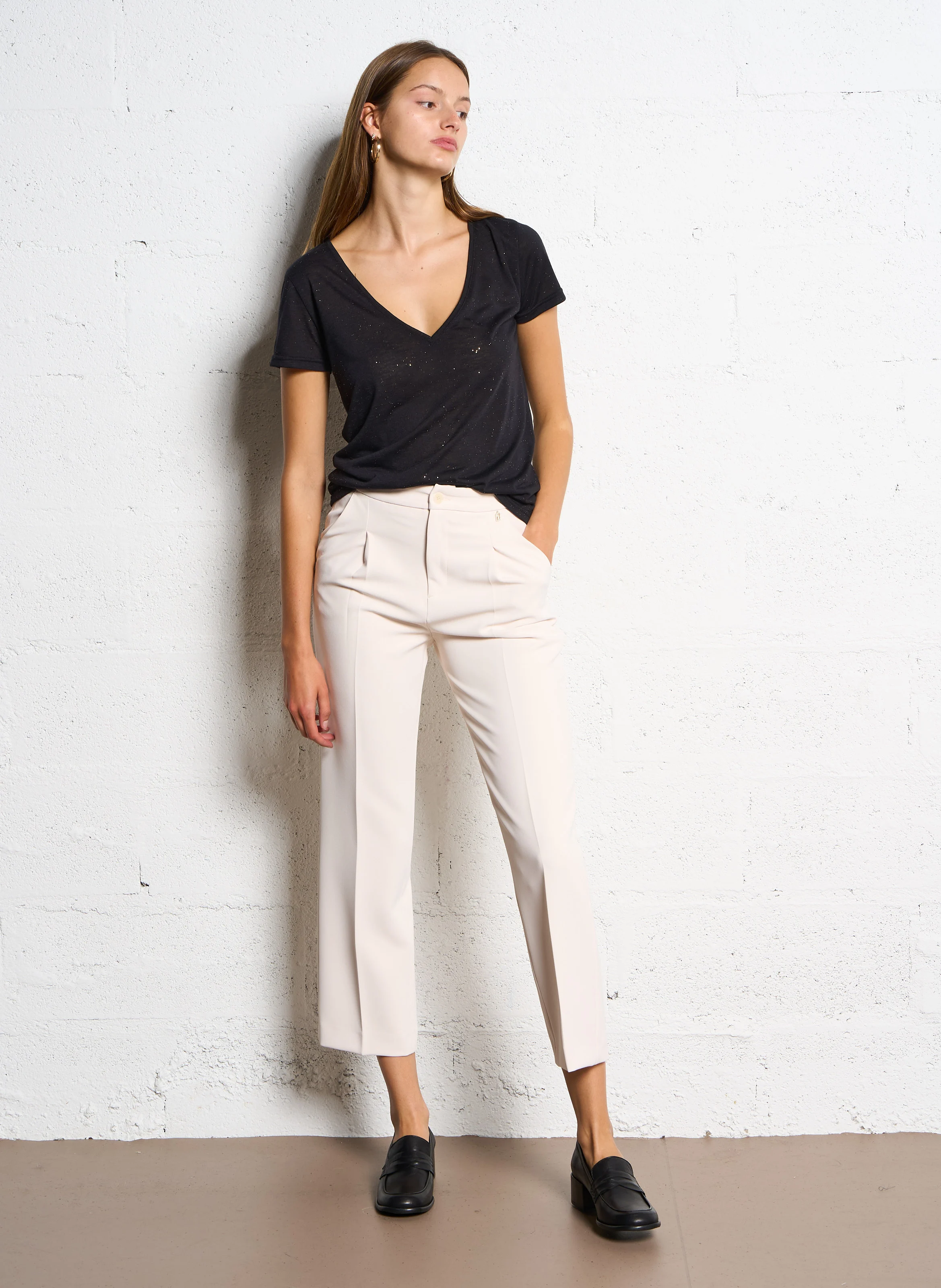 Pantalon droit à plis | Beige