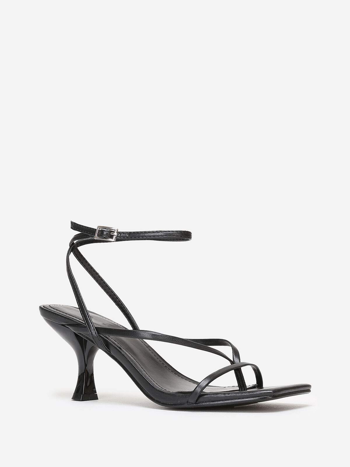 Sandales à talon bobine et bout carré- Noir