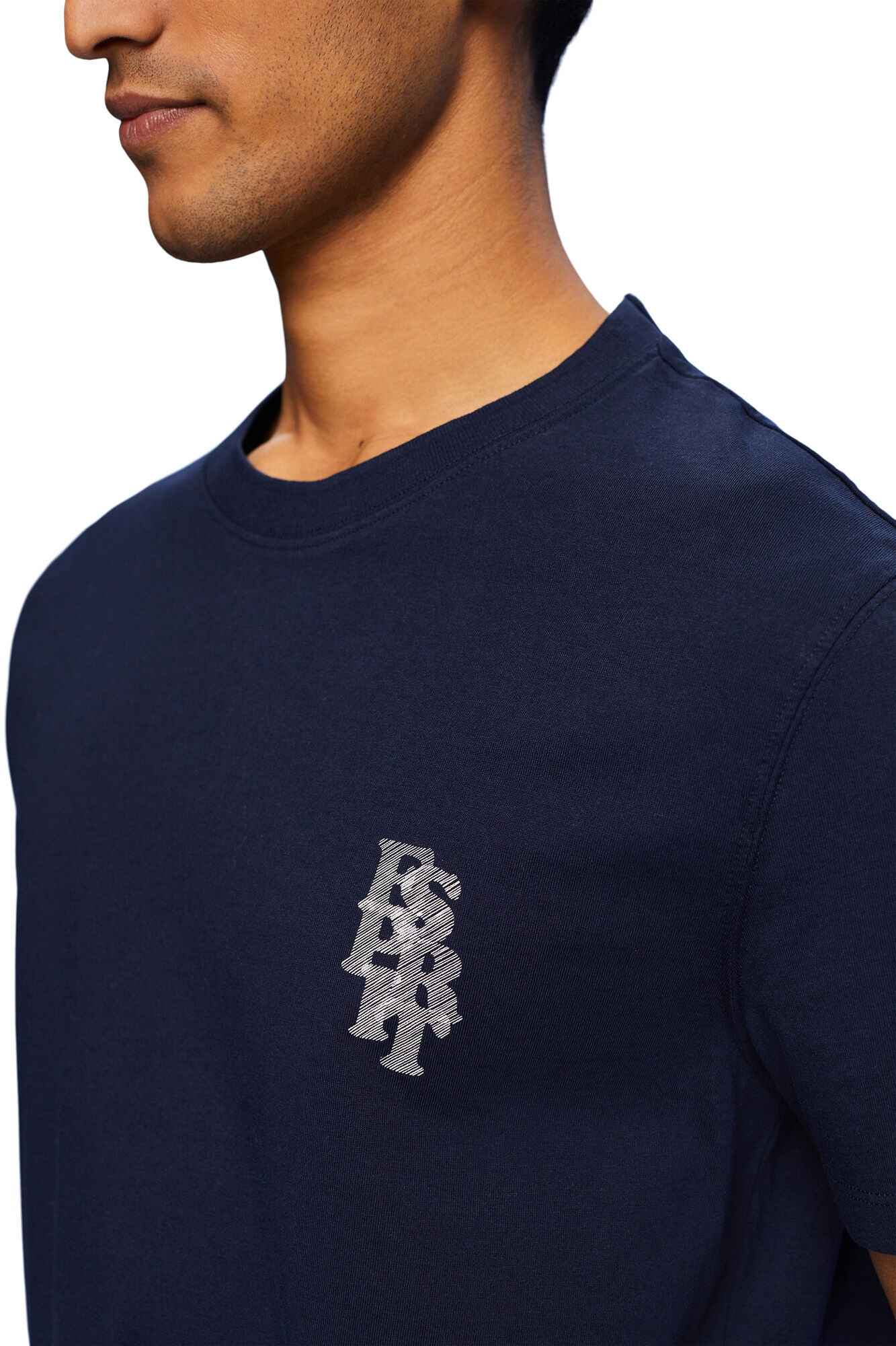 Camiseta de algodão sustentável com logo - Azul marinho