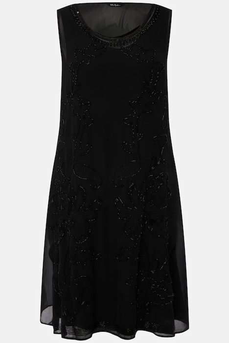 Kleid, doppellagig, Perlen, A-Linie, Rundhals, ärmellos