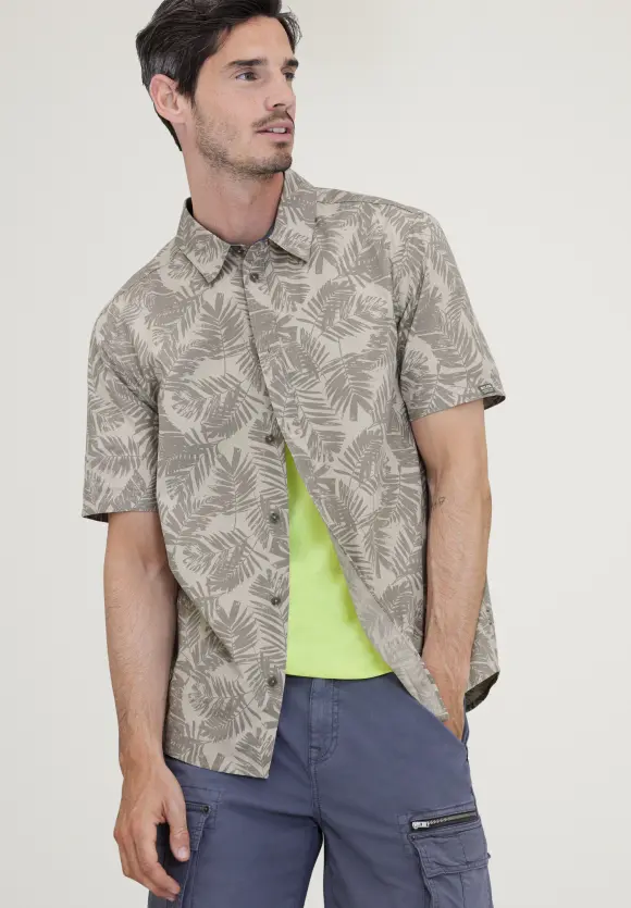 Kurzarmhemd mit Print - putty beige